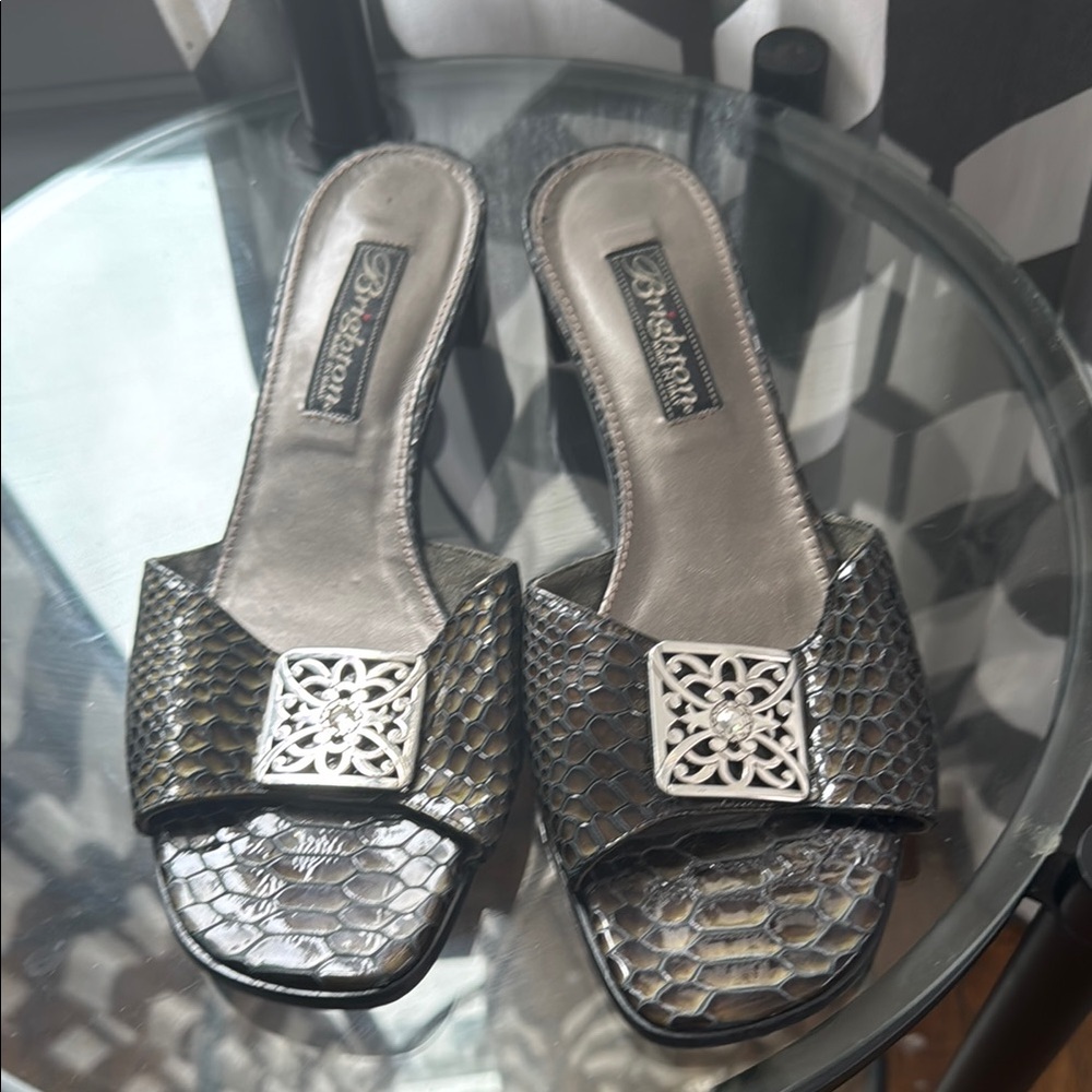 Brighton Metallic Silver Slide Sandals